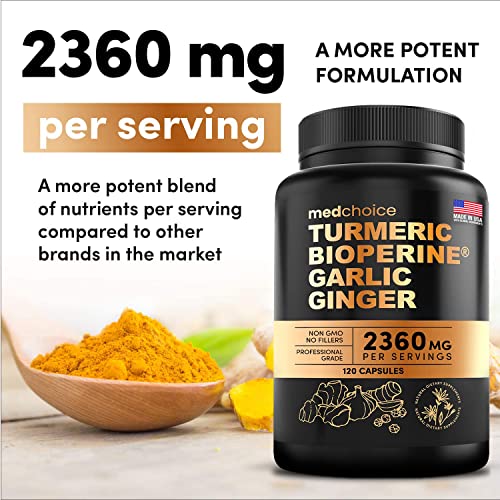 4-in-1 Turmeric and Garlic Supplements with Bioperine 2360 mg (240 ct) Turmeric Ginger MEDCHOICE uk supplements