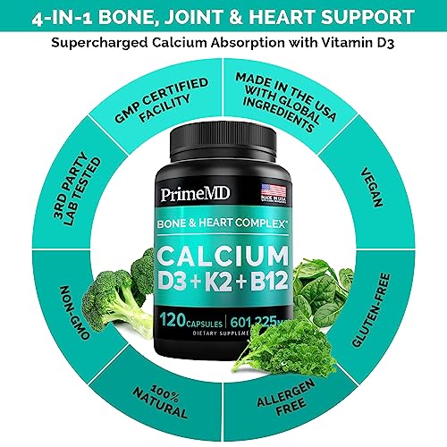 Calcium 600mg, Vitamin D3 K2 B12 Supplement - For Heart, Bone & Immune Support PrimeMD uk supplements