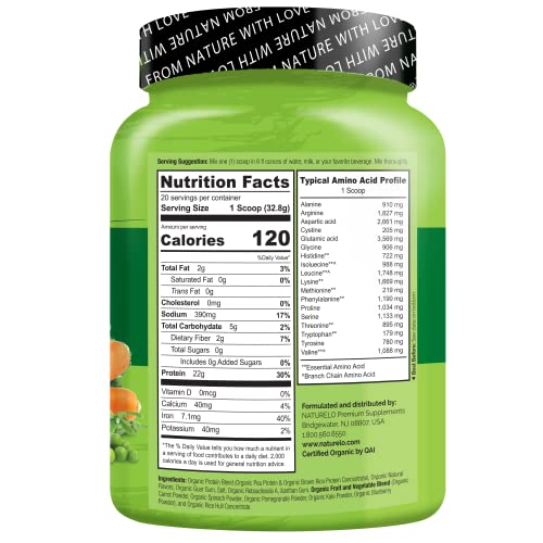 NATURELO Plant Protein Powder, Vanilla, 22g Protein - Non-GMO, 20 Ser NATURELO uk supplements