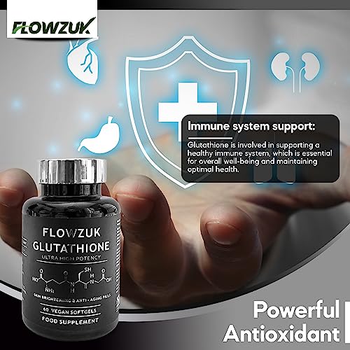 Glutathione Supplements Ultra High Strength 60 Easy to Swallow softgels with Added Vitamin C and Collagen FLOWZUK uk supplements