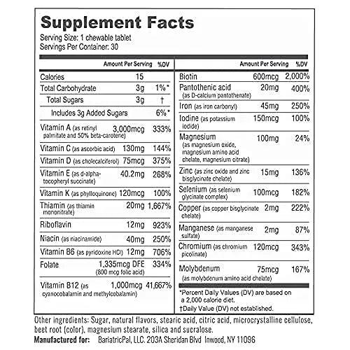 BariatricPal 30-Day Bariatric Vitamin Bundle (Multivitamin ONE 1 per Day! Chewable with 45mg Iron - Mixed Berry and Calcium Citrate Soft Chews 500mg with Probiotics - Orange Creamsicle) BariatricPal uk supplements
