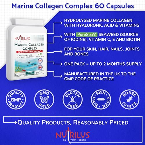 Marine Collagen Complex 60 Capsules 500mg with PureSea Seaweed Providing Iodine Nutrilus uk supplements