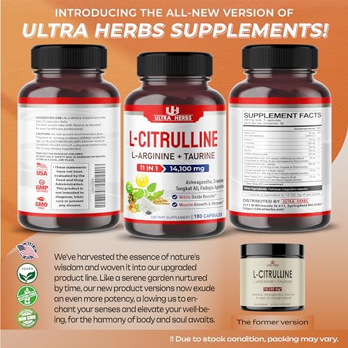 L-Citrulline 14,100 mg 11 in 1 with L-Arginine + Taurine, Ashwagandha, Creatine, Tongkat Ali ULTRA HERBS uk supplements