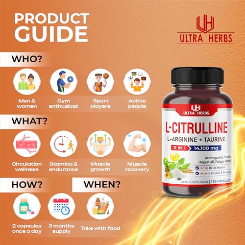 L-Citrulline 14,100 mg 11 in 1 with L-Arginine + Taurine, Ashwagandha, Creatine, Tongkat Ali ULTRA HERBS uk supplements