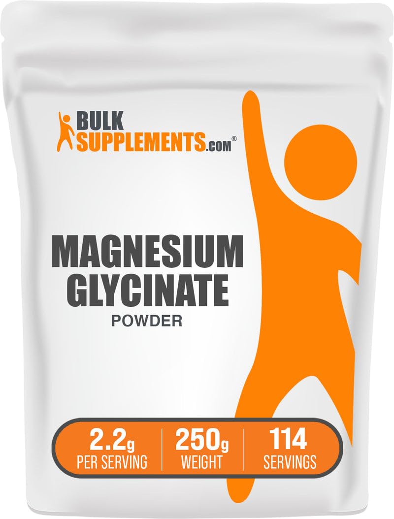 BulkSupplements.com Magnesium Glycinate Powder - Magnesium Glycinate 300mg, Highly Absorbable - Gluten Free, 2.2g per Serving, 250g (8.8 oz) (Pack of 1) BulkSupplements uk supplements