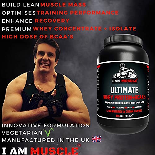 Ultimate Whey Protein + BCAA’s Powder, Premium High Protein Isolate, Enhance Lean Muscle Mass and Recovery, 1kg I AM MUSCLE uk supplements