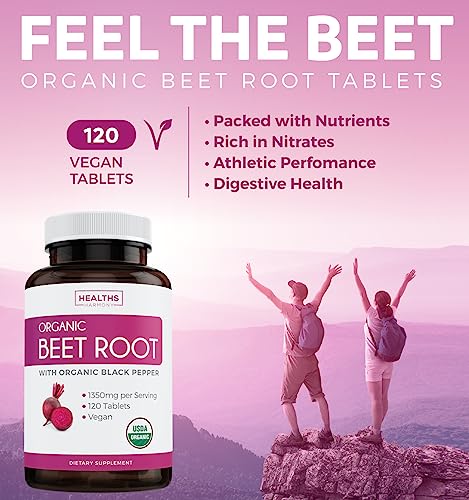 USDA Organic Beet Root Powder (120 Tablets) 1350mg Beets Per Serving with Black Pepper Healths Harmony uk supplements