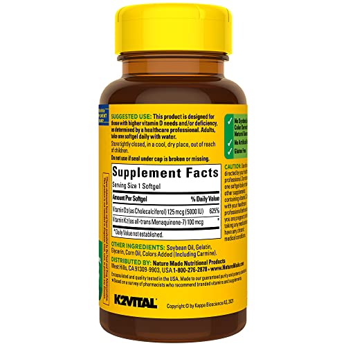 Nature Made Vitamin D3 K2, 5000 IU (125 mcg) Vitamin D, Dietary Supplement for Bone Nature Made uk supplements