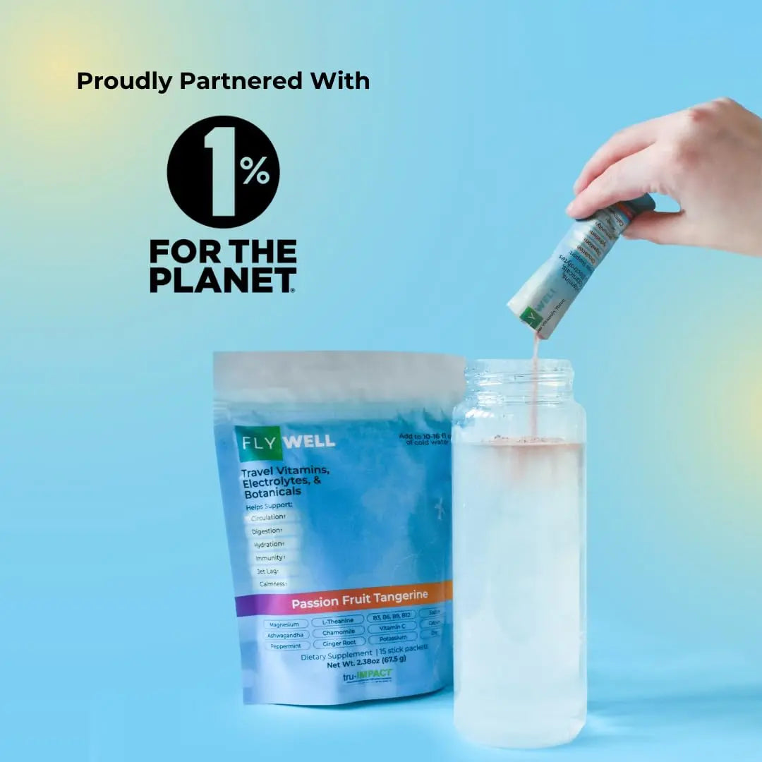 FlyWell Travel Vitamin Tonic for Flight, Jet Lag, Hydration, Circulation, Digestion & Immune Support, Promotes Calmness, Electrolyte Powder, Travel Essentials, FlyWell uk supplements