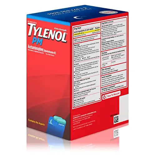 Tylenol PM Extra Strength Nighttime Pain Reliever Sleep Aid Caplets with Acetaminophen & Diphenhydramine HCl, Relief for Nighttime Aches & Pains, Travel Size, 50 Packs of 2 Caplets Tylenol uk supplements