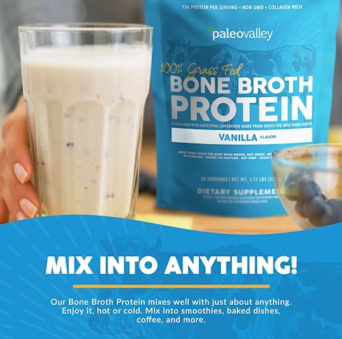 Paleovalley 100% Grass Fed Bone Broth Protein Powder - Vanilla - Rich in Collagen for Hair Paleovalley uk supplements