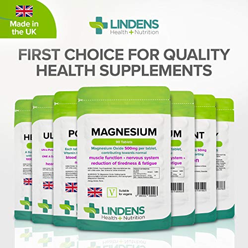 Lindens 500mg Magnesium Tablets | 90s 1-a-Day | Made in The UK | Tiredness, Muscle Lindens uk supplements