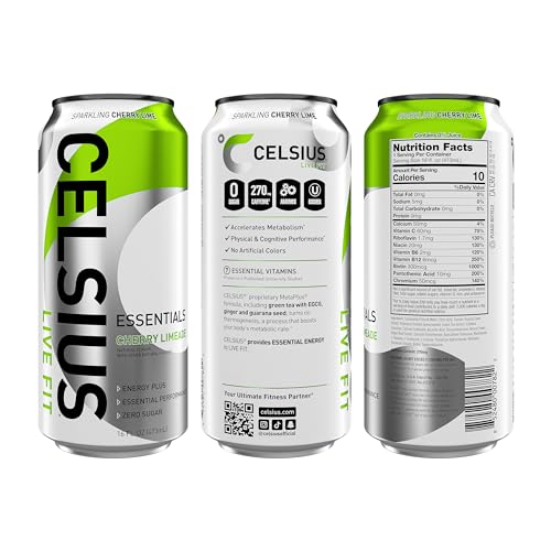 CELSIUS ESSENTIALS, Sparkling Cherry Limeade, Performance Energy Drink 16 Fl Oz CELSIUS uk supplements