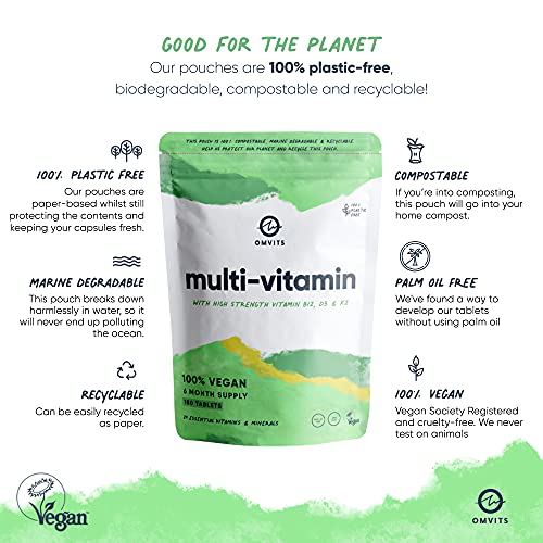 Vegan Multivitamins & Minerals - With High Strength Vitamin B12, D3, K2 & Iron Omvits uk supplements