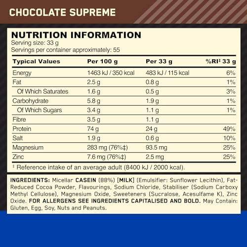 Optimum Nutrition Gold Standard 100% Casein Slow Digesting Protein Powder with Zinc Optimum Nutrition uk supplements