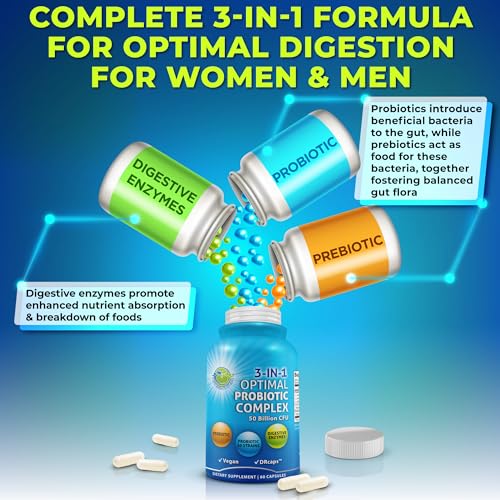 Probiotics with Digestive Enzymes and Prebiotic for Women and Men - 3-In-1 Vegan Probiotic SUPPLEMENTS STUDIO uk supplements