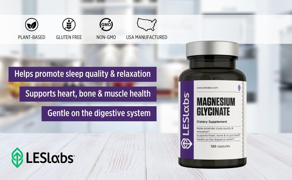 LES Labs Magnesium Glycinate – Supports Restful Sleep, Heart Health, Stress Relief, Metabolism, Nerve & Muscle Function, Gentle on The Digestive System – Non-GMO Supplement – 120 Capsules LES Labs uk supplements