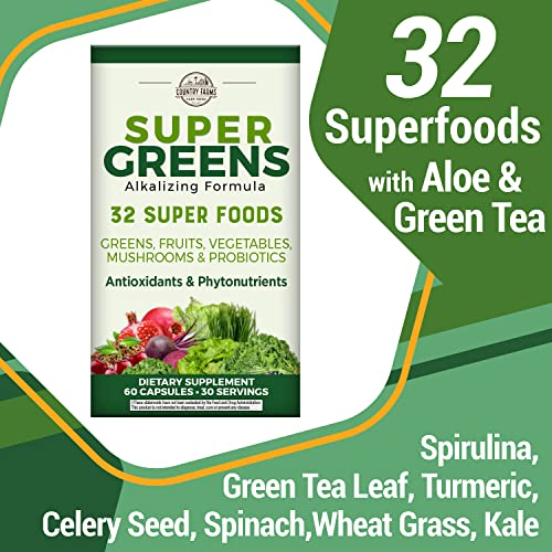 COUNTRY FARMS Super Greens Vegicaps, 32 Super Foods, Whole Food Supplement COUNTRY FARMS uk supplements