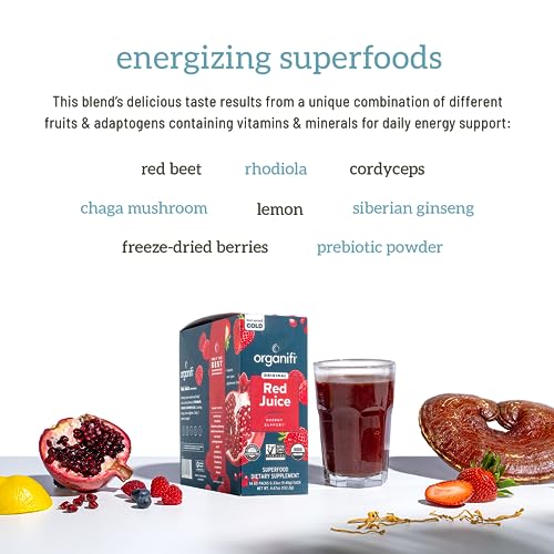 Organifi Red Juice - Vegan Energy Powder - Berry-Flavored Adaptogen Drink - Caffeine Organifi uk supplements