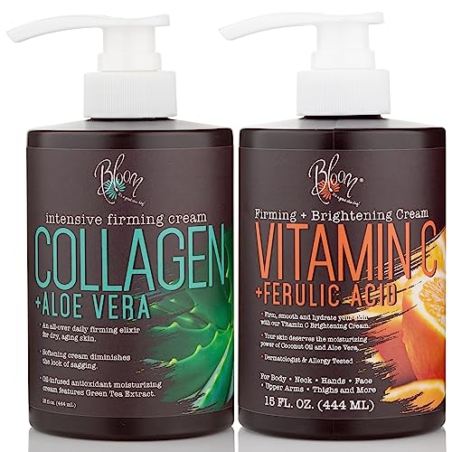 BLOOM Vitamin C Cream + Collagen Cream Body Lotion & Face Moisturizer 2PC Skincare BLOOM IT'S A GREAT SKIN DAY! uk supplements