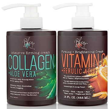 BLOOM Vitamin C Cream + Collagen Cream Body Lotion & Face Moisturizer 2PC Skincare BLOOM IT'S A GREAT SKIN DAY! uk supplements