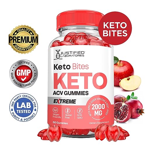 Keto Bites Keto ACV Gummies Extreme Formula 2000MG Vegan Non GMO with Pomegranate Justified Laboratories uk supplements