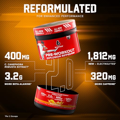 Six Star Pre-Workout Explosion Ripped 2.0 Peach Mango - Endurance Powder with Caffeine Six Star uk supplements