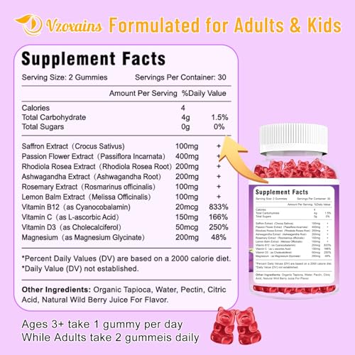 VZOXAINS 2 Pack Saffron Supplement Gummies, Sugar Free Saffron Extract with Magnesium VZOXAINS uk supplements
