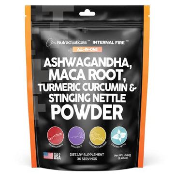 4in1 Ashwagandha Maca Root Powder Supplement with Turmeric Stinging Clean Nutraceuticals uk supplements