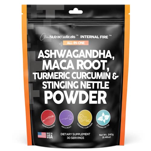 4in1 Ashwagandha Maca Root Powder Supplement with Turmeric Stinging Clean Nutraceuticals uk supplements
