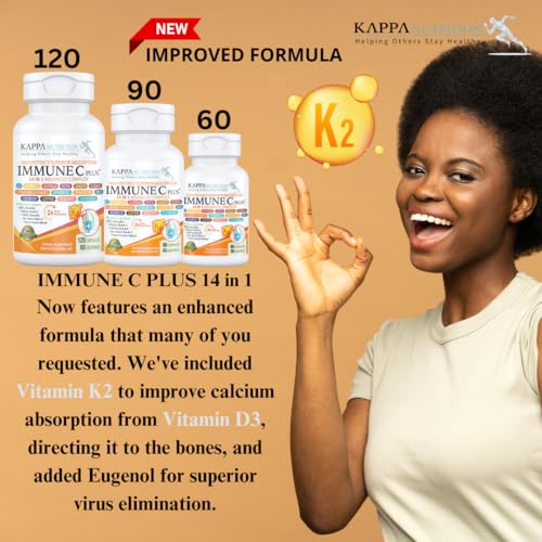Quercetin 1,000mg, Vitamin C 1,000mg, Zinc 50mg, Vitamin D3 5,000iu, Selenium, Copper, Acerola, Ginger, Rutin, Bitter Orange, Rose Hips, Echinacea, Immune C Plus, 14 in 1 Immune C Plus (90 Count) KAPPA NUTRITION uk supplements