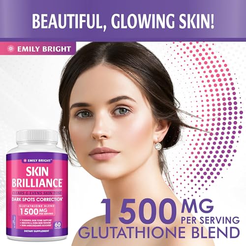 Glutathione Capsules - 1,500mcg Glutathione Supplement - Skin Tone Enhancer - Targets Emily Bright INC uk supplements