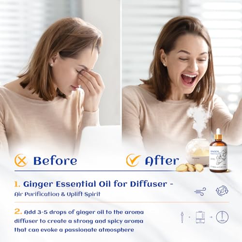HIQILI Pure Ginger Essential Oil 3.38 Fl Oz, Pure Natural Premium Ginger Oil for Massage HIQILI uk supplements