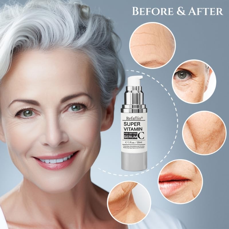 Super Vitamin C Serum for Women over 70, Rapid Anti Aging Cream, Face Lift Cream, Hydrates, Softens, Lifts and Firms, Fights Wrinkles, Advanced Super Serum C 3PCS. (90ml) Refaflio uk supplements