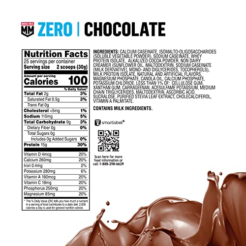 Muscle Milk ZERO, 100 Calorie Protein Powder, Chocolate, 15g Protein, 1.65 Pound Muscle Milk uk supplements