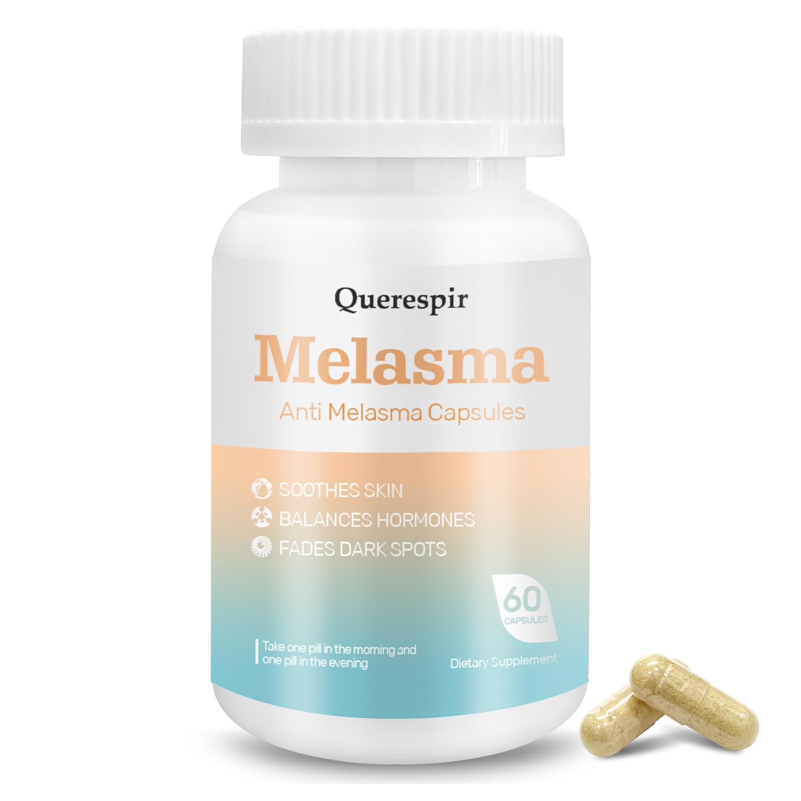 Melanina Anti-Melasma Capsule, Melasma Dark Spot Remover, Melanin Supplement, Spots Remover for Face & Body, Vitamin C & Turmeric Extract, Brightens & Even Skin Tone - 60 Capsules Querespir uk supplements