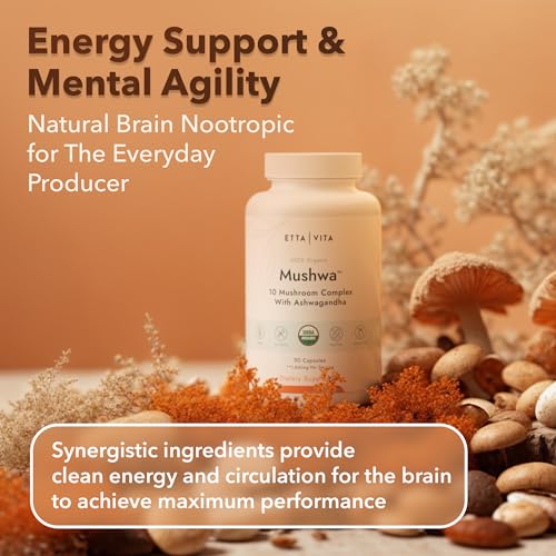 USDA Organic Lions Mane Supplement Capsules with Ashwagandha, Chaga, Reishi, Cordyceps Etta Vita uk supplements
