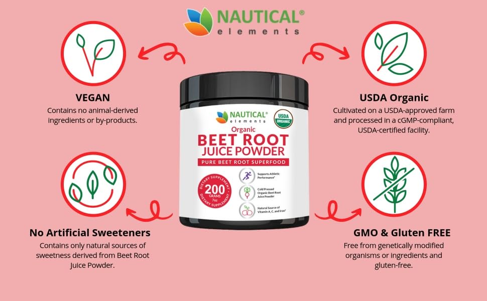 Beet Juice Powder Organic - Cold Pressed - 20:1 Concentrate - Concentrated Beet Root Nautical Elements uk supplements