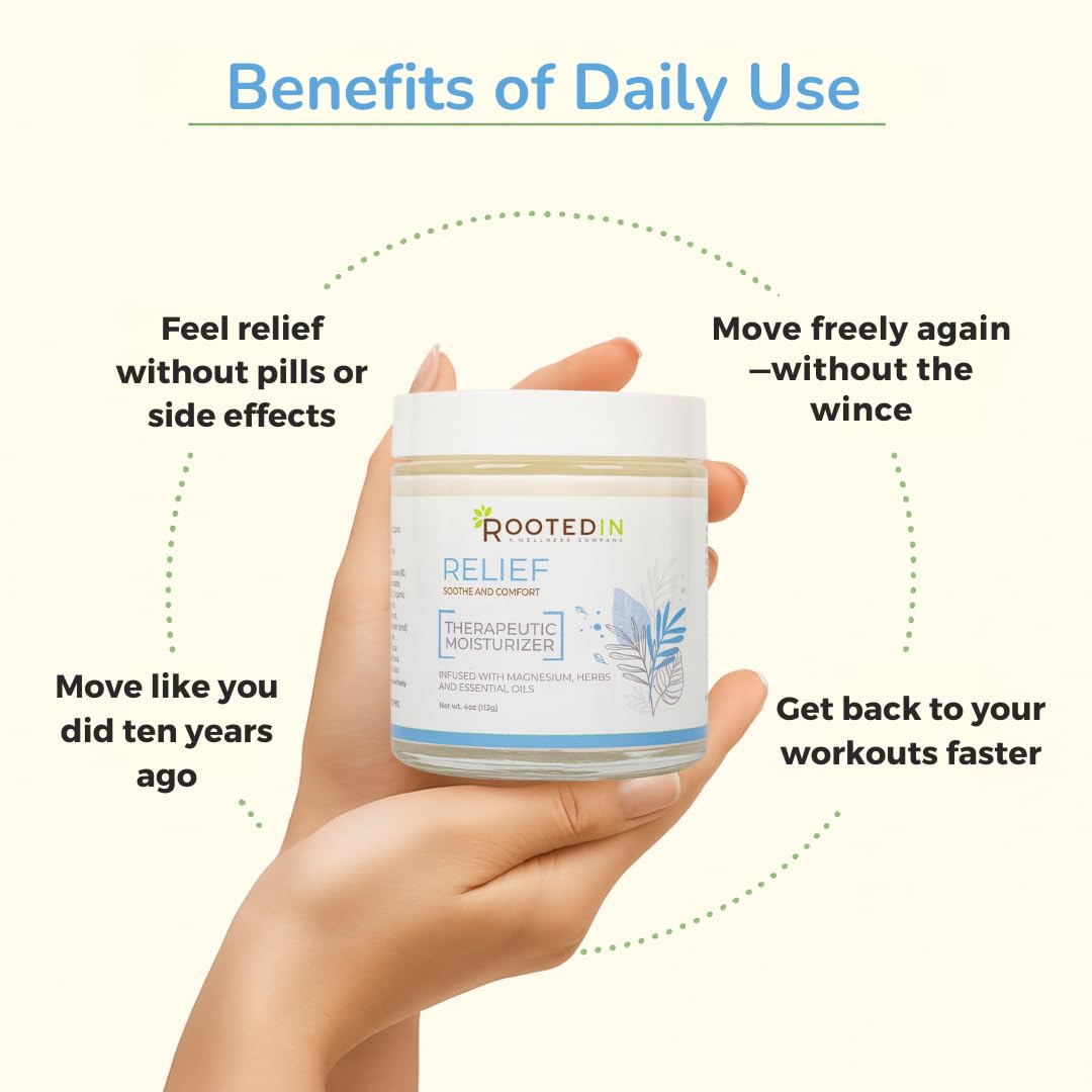 Rooted In Relief Magnesium Cream – 500mg Magnesium Chloride per Teaspoon – Enriched with Arnica, Comfrey & Botanical Blend – Targeted Muscle Support & Topical Relaxation – 4 oz Glass Jar Rooted In uk supplements