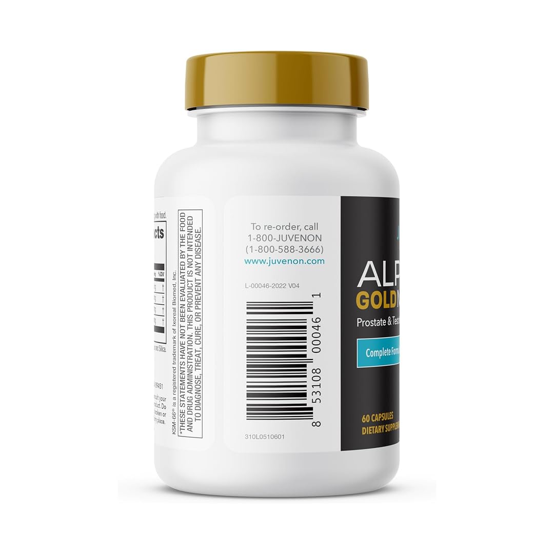 Juvenon Alpha Gold Male Testosterone Booster for Men - T-Support & Male Vitality with KSM-66 Ashwagandha + Fenugreek + Boron Citrate + Saw Palmetto, Non-GMO Vegetarian Capsules Juvenon uk supplements
