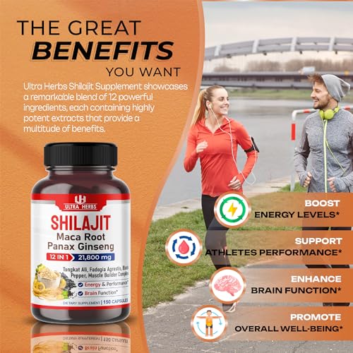 Shilajit Pure Himalayan 21,800mg - Energy Booster 85% Fulvic Acid, Maca Root ULTRA HERBS uk supplements