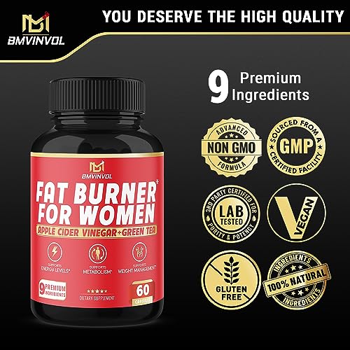 Fat Burner for Women, 9-in-1 Powerful Blend of Apple Cider Vinegar, Green Tea, Garcinia Cambogia BMVINVOL uk supplements