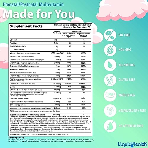 LIQUIDHEALTH Prenatal/Postnatal Multiple Liquid Women's Multivitamin with Real Folate LIQUIDHEALTH uk supplements