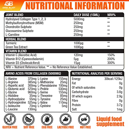 Gene Blast Body Flex, Liquid Joint Supplement w/Hydrolysed Collagen Type1 2 3 Plus Glucosamine GENE BLAST uk supplements