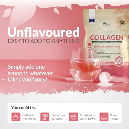 Collagen Powder 600g - 100 Servings - High Grade Pure Bovine 100% - Collagen Peptides Hydrolysate Nu U Nutrition uk supplements