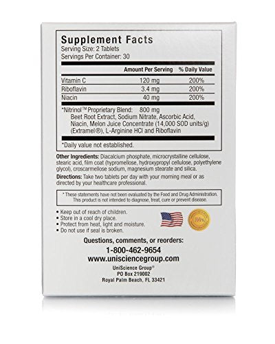 UniScience Group Nitrinol, Natural Nitric Oxide Booster with Beetroot Extract, 60 Tablets UniScience Group uk supplements
