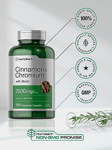 Cinnamon with Chromium Picolinate 2500mg | 250 Capsules | Plus Biotin | Vegetarian Horbäach uk supplements