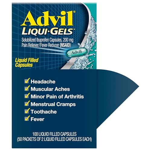 Advil Liqui-Gels Pain Reliever and Fever Reducer, Pain Medicine for Adults with Ibuprofen 200mg for Headache, Backache, Menstrual Pain and Joint Pain Relief - 50x2 Liquid Filled Capsules Advil uk supplements
