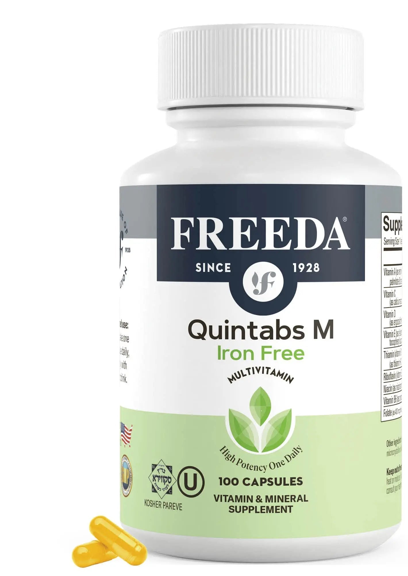 FREEDA One Daily Multivitamin Without Iron – Quintabs-M Iron-Free – Kosher, Balanced Multivitamin Supplements for Adults FREEDA uk supplements