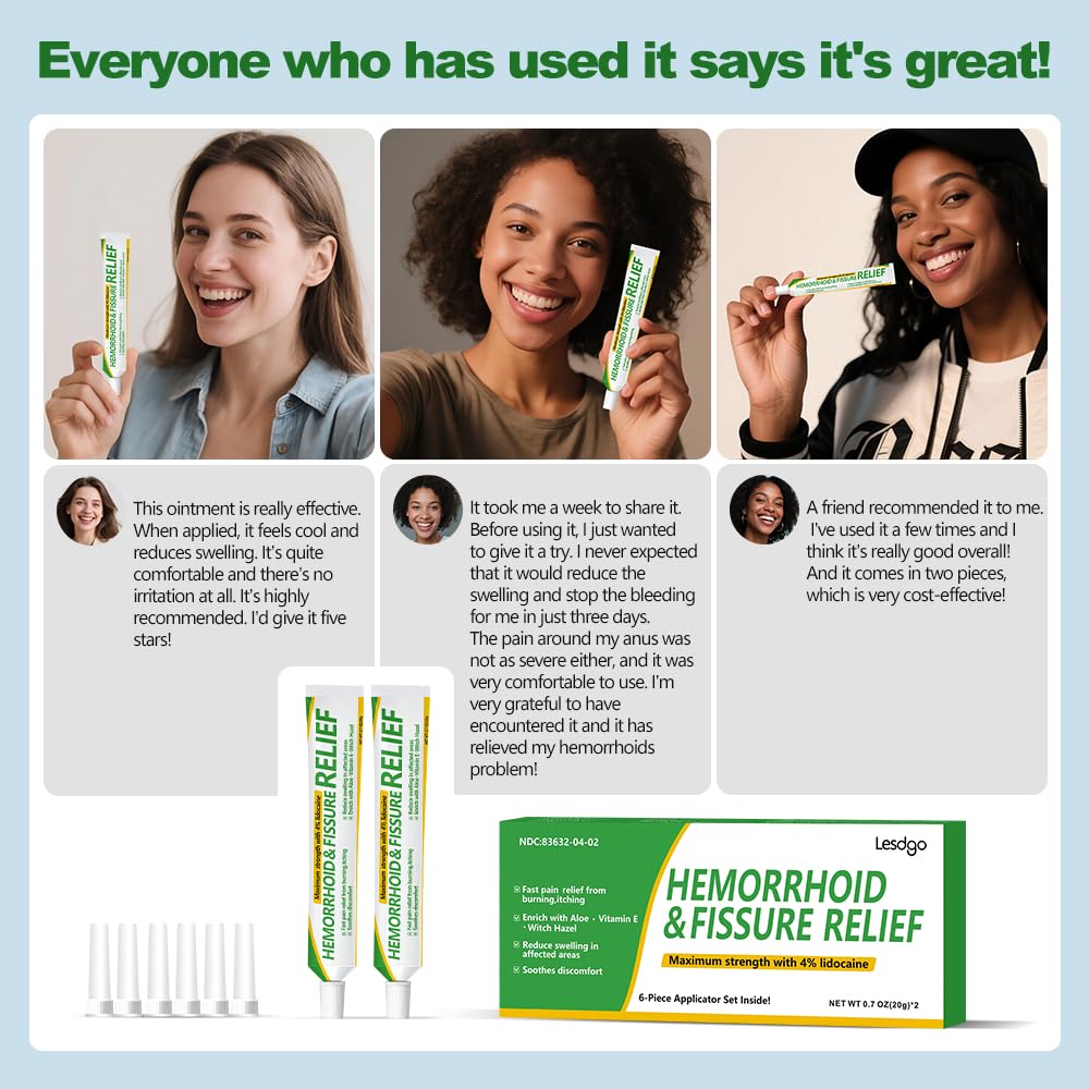 Lesdgo Hemorrhoidal Ointment(2 Pack),Hemorrhoid and Fissure Cream Witch Hazel Maximum Strength Pain Relief,for Itching and Swelling Lesdgo uk supplements